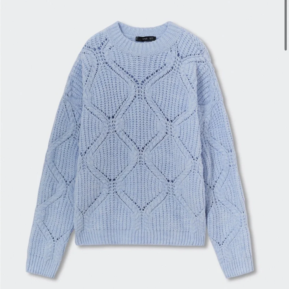 NWT MANGO OPENWORK KNIT SWEATER Soft Knit Sky Blue Sweater - Picture 3 of 5